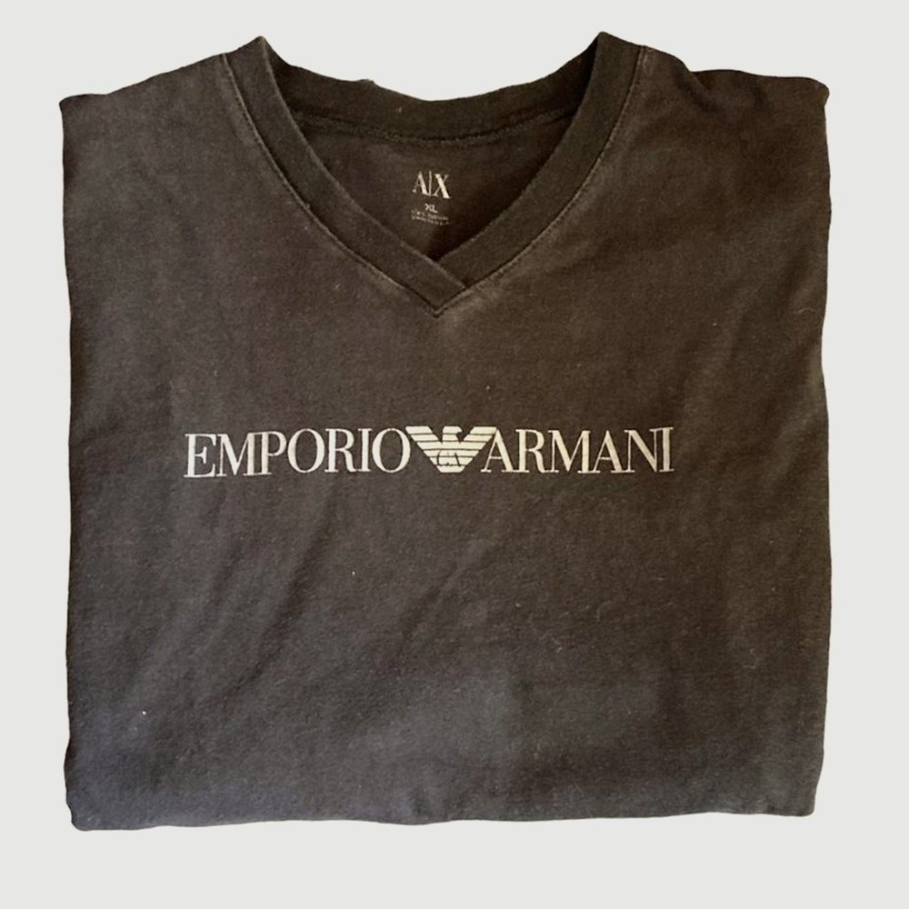 Emporio Armani black with white logo tee shirt. Size XL.